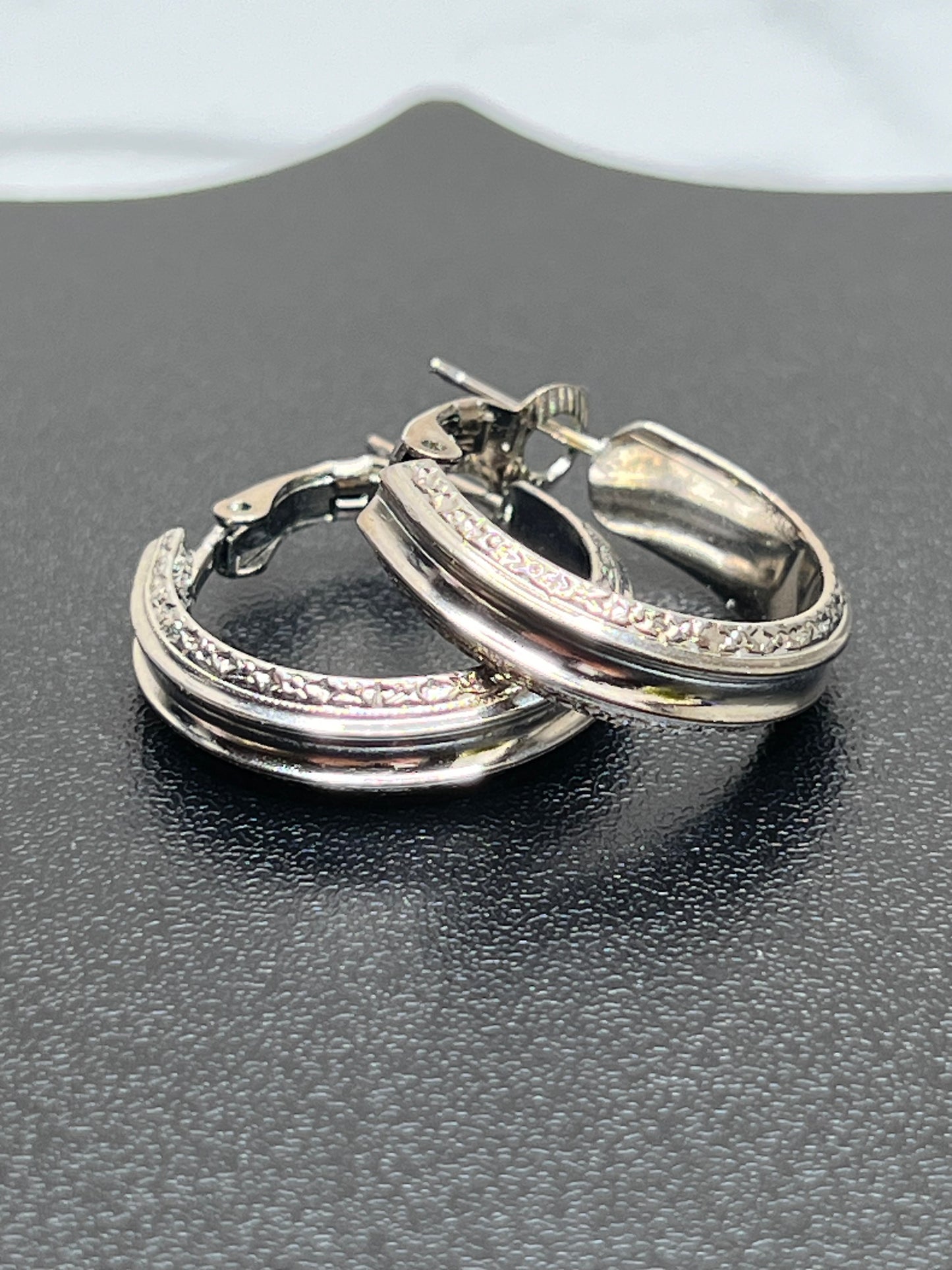 Vintage Silver Embossed Hoop Earrings