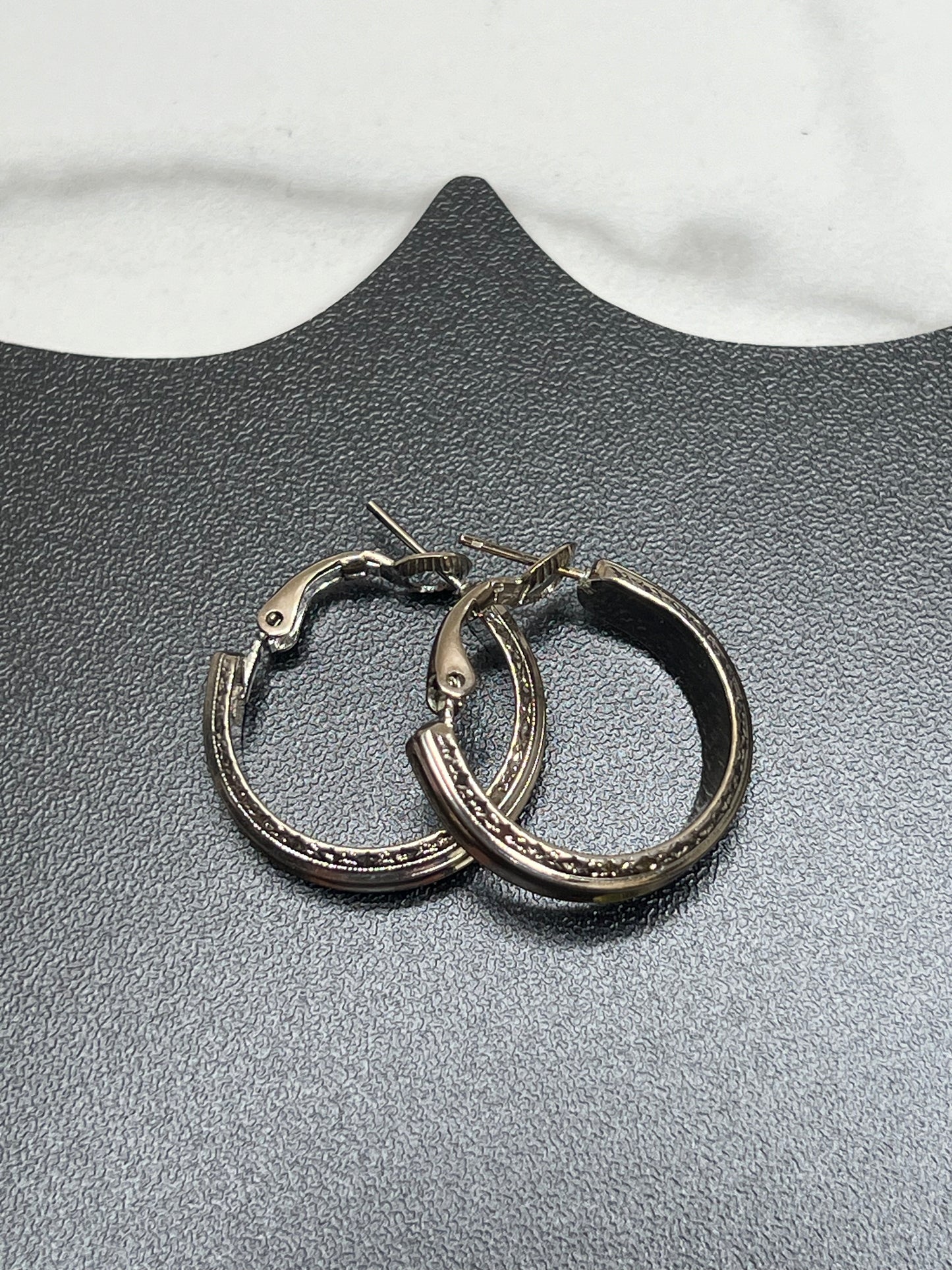 Vintage Silver Embossed Hoop Earrings