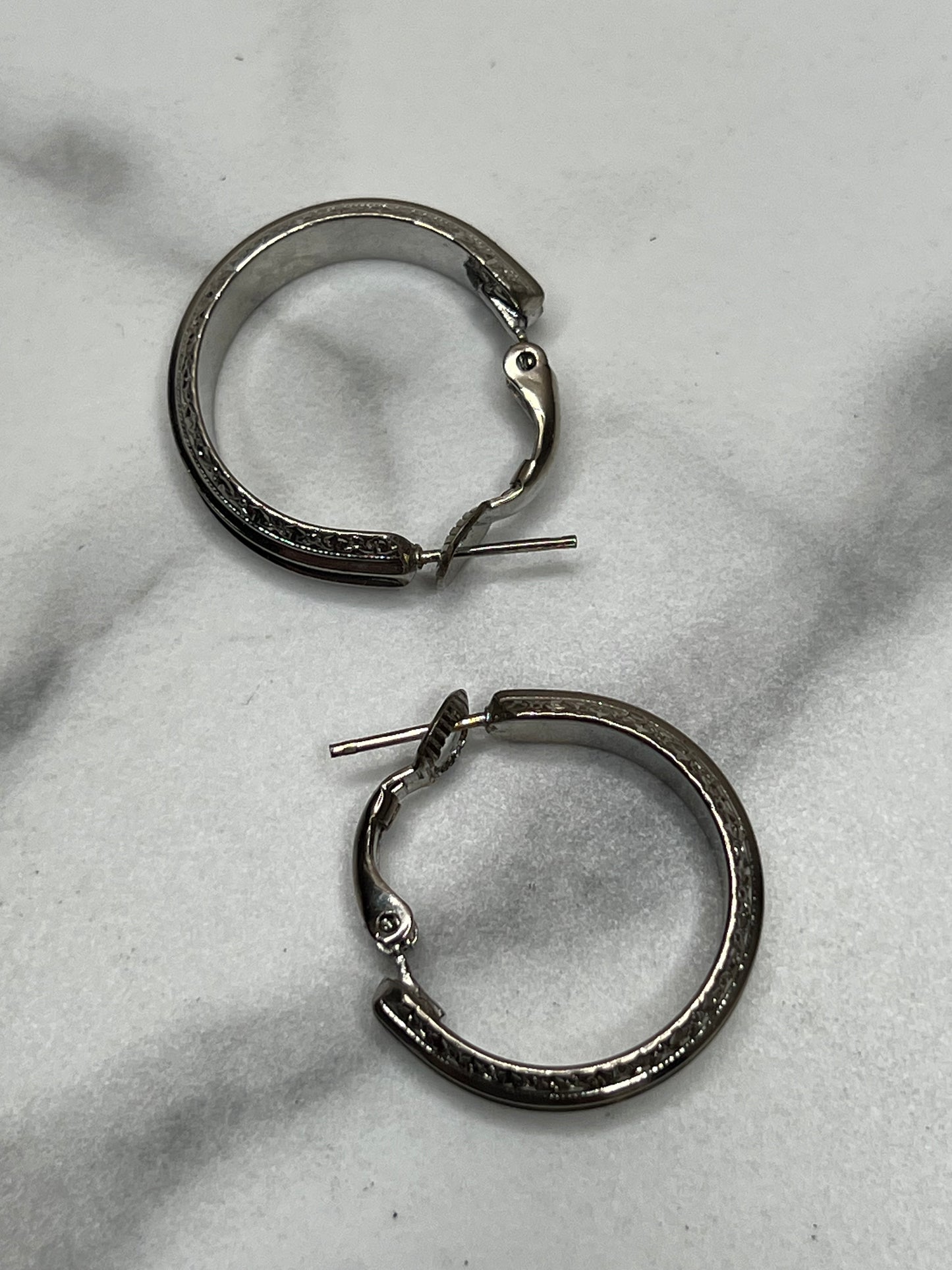 Vintage Silver Embossed Hoop Earrings