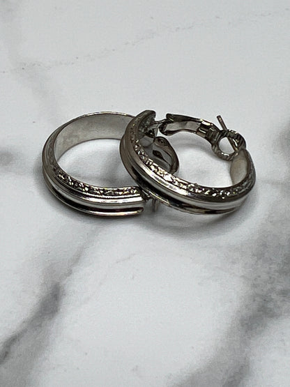 Vintage Silver Embossed Hoop Earrings