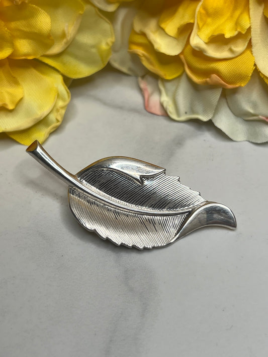 Estate Signed Jewelart Sterling Silver Leaf Pin Brooch