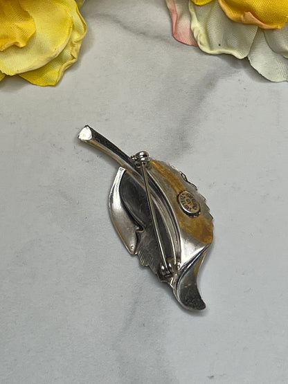 Estate Signed Jewelart Sterling Silver Leaf Pin Brooch