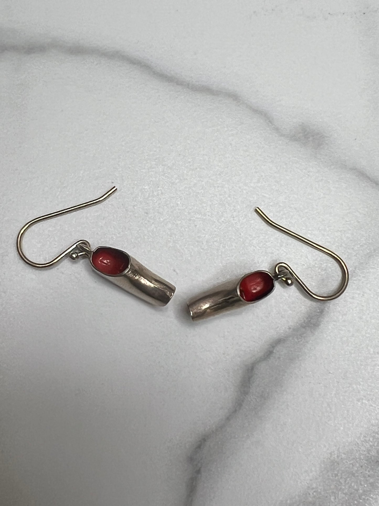 Vintage Sterling Silver Red Enamel Wooden Shoe Dangle Earrings