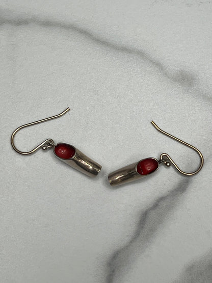 Vintage Sterling Silver Red Enamel Wooden Shoe Dangle Earrings