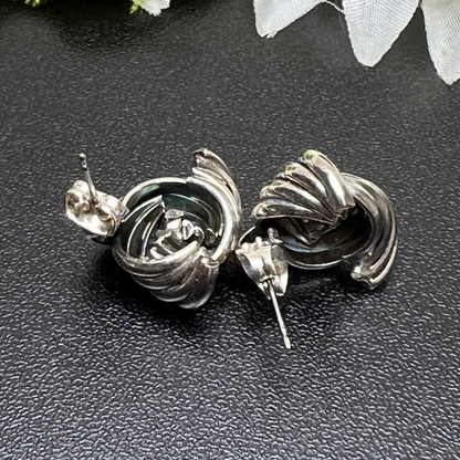 Vintage Sterling Silver Rhinestone Love Knot Pierced Stud Earrings