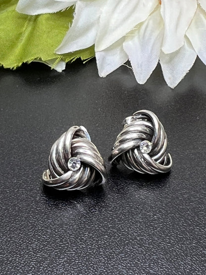 Vintage Sterling Silver Rhinestone Love Knot Pierced Stud Earrings