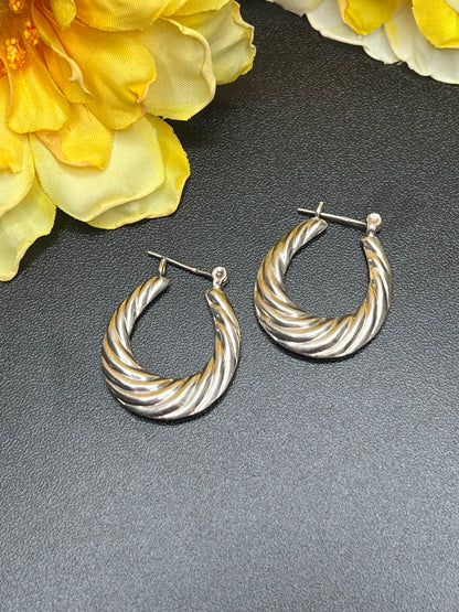 Vintage Sterling Silver Swirl Hoop Earrings