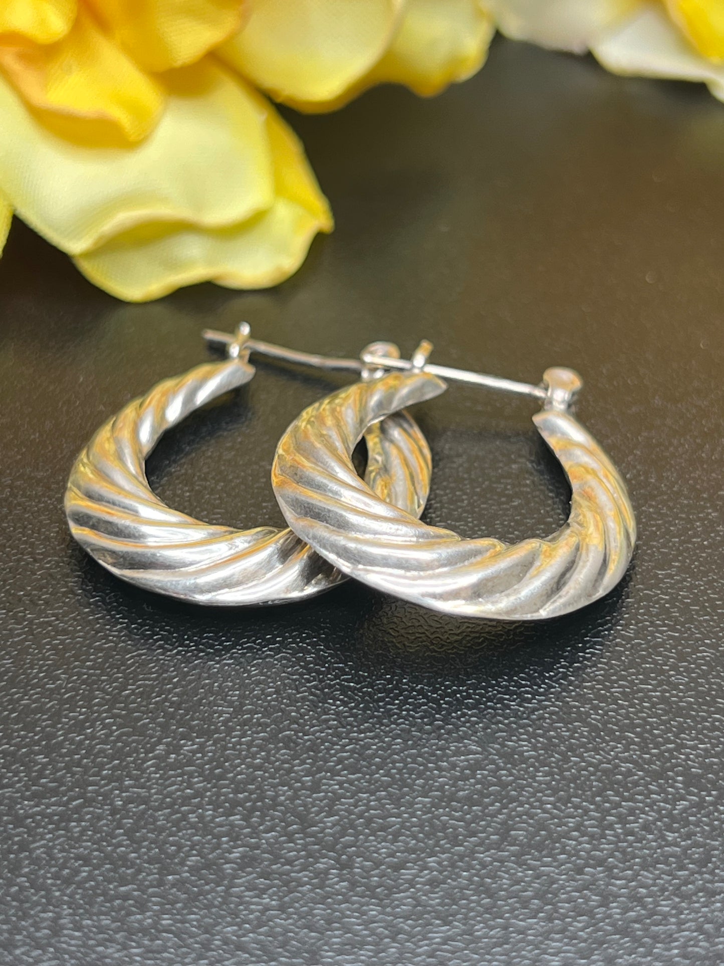 Vintage Sterling Silver Swirl Hoop Earrings