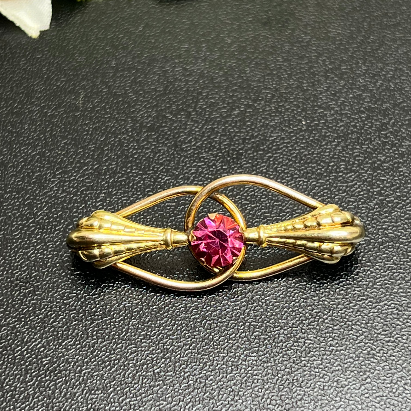 Vintage Estate Art Deco Signed Amco 10K GF Pink Rhinestone Bar Pin Brooch