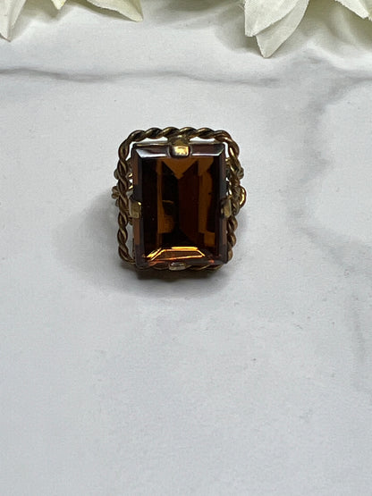 Vintage West Germany Amber Austrian Crystal Statement Ring