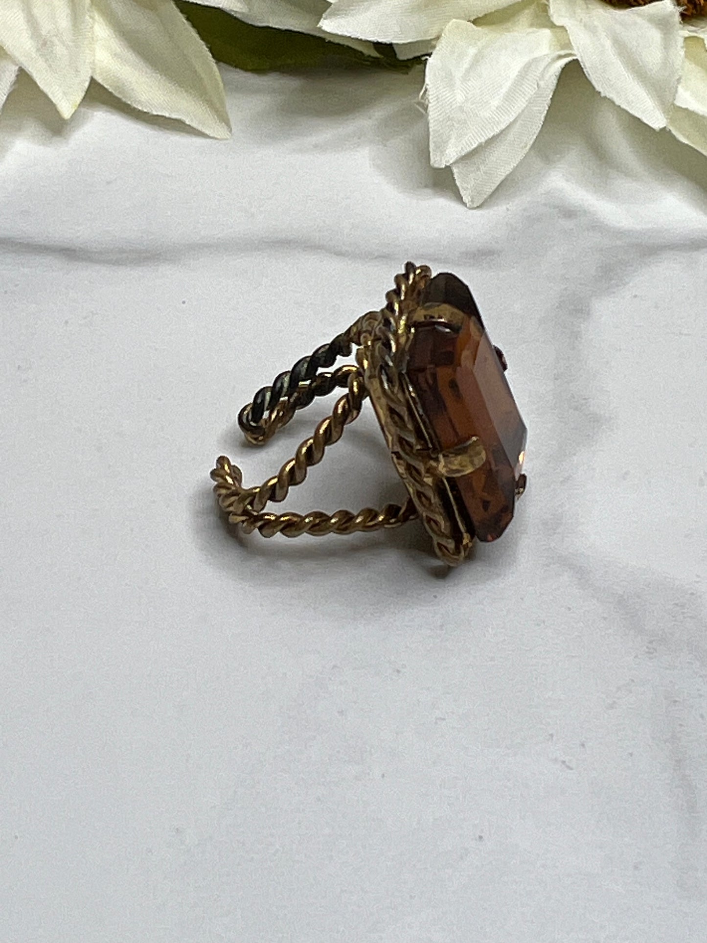 Vintage West Germany Amber Austrian Crystal Statement Ring