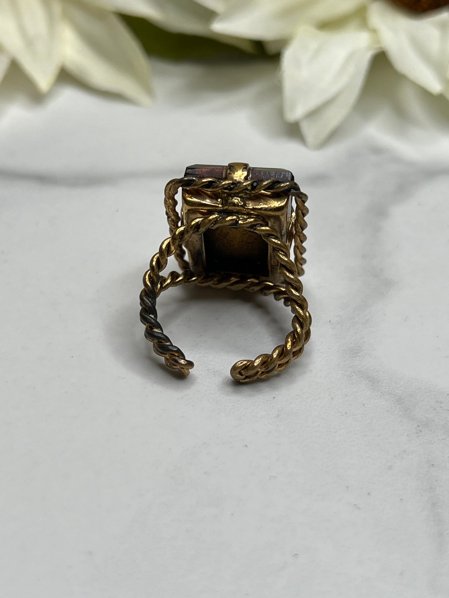 Vintage West Germany Amber Austrian Crystal Statement Ring