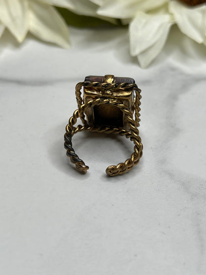 Vintage West Germany Amber Austrian Crystal Statement Ring