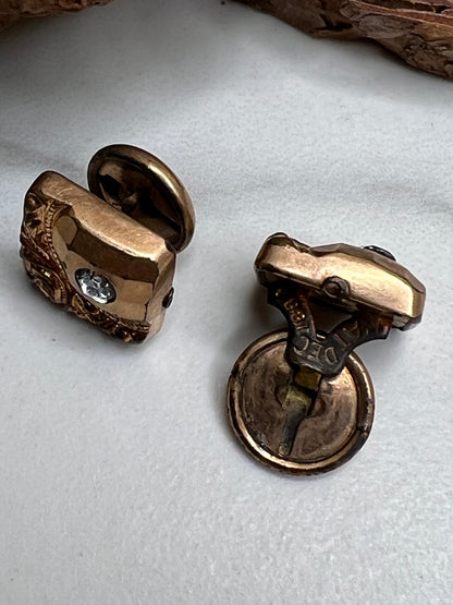 Antique Rose Gold Filled Art Deco Paste Accent Cufflinks