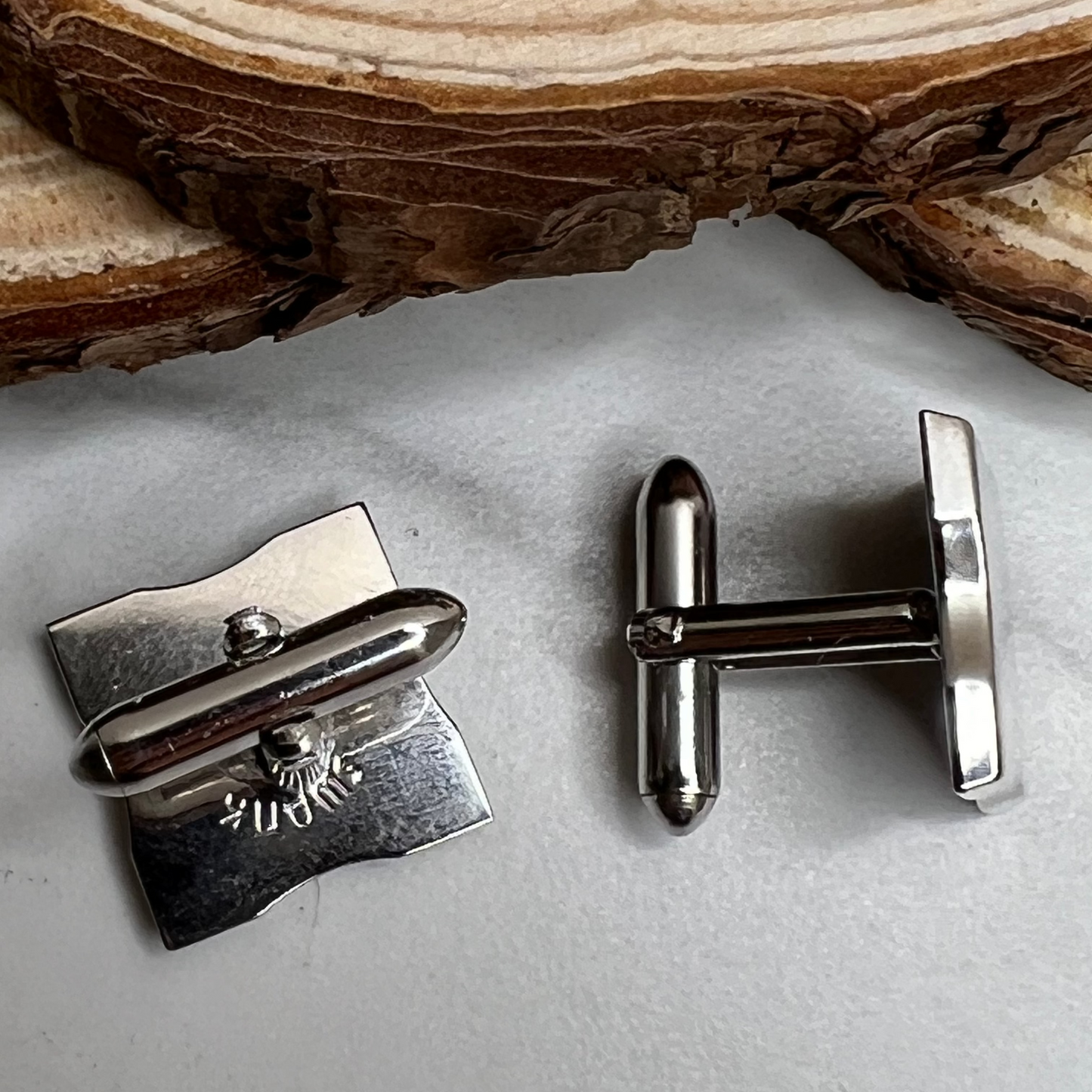 Vintage Signed Swank Strand Silver Tie Clip  & Cufflinks Set