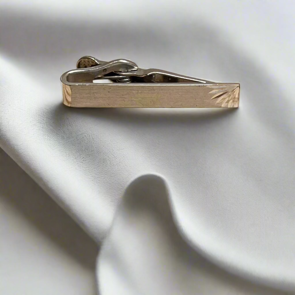 Vintage Signed Swank Silver Etched Tie Clip