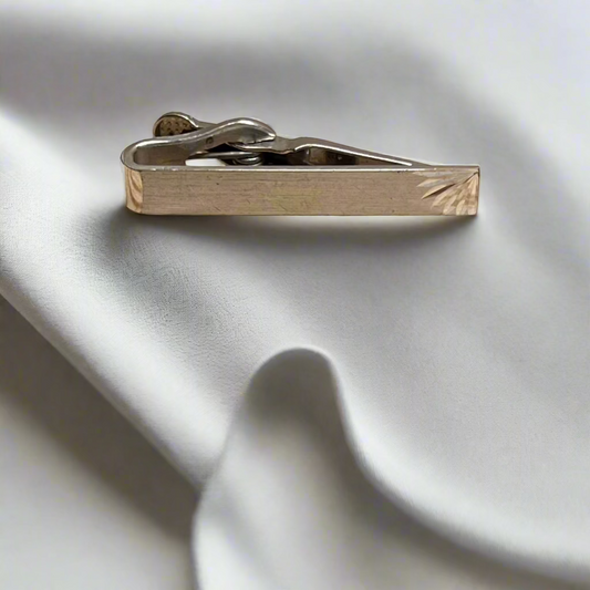 Vintage Signed Swank Silver Etched Tie Clip