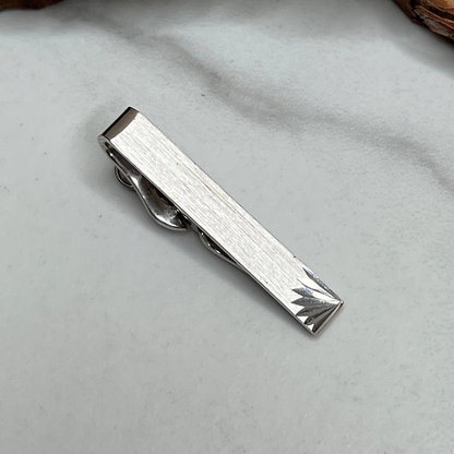 Vintage Signed Swank Silver Etched Tie Clip